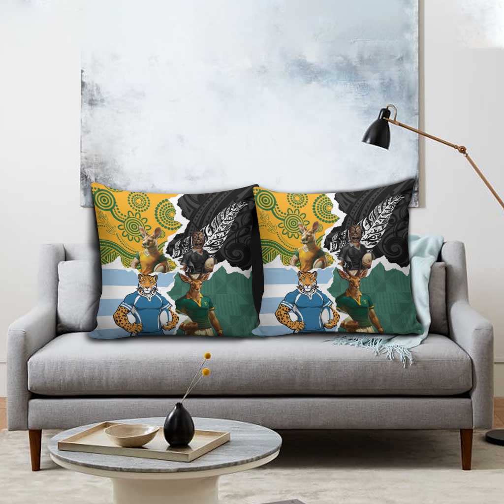 Rugby 2025 Championship Pillow Cover Southern Hemisphere Countries Mascots - Polynesian Pride