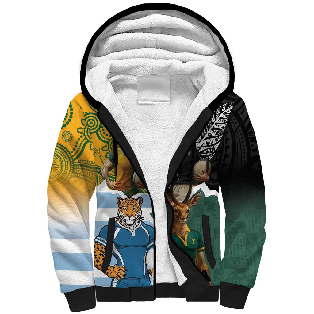 Personalised Rugby 2025 Championship Sherpa Hoodie Southern Hemisphere Countries Mascots - Polynesian Pride