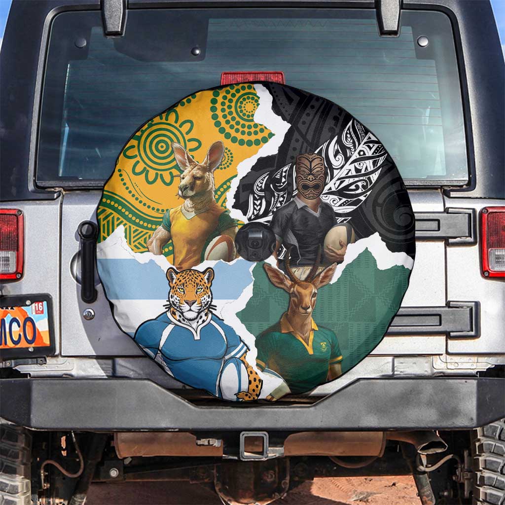 Rugby 2025 Championship Spare Tire Cover Southern Hemisphere Countries Mascots - Polynesian Pride