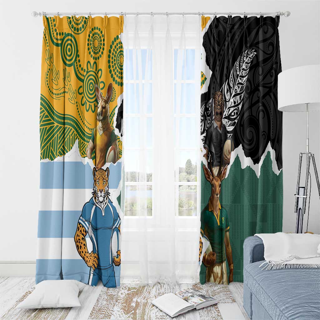 Rugby 2025 Championship Window Curtain Southern Hemisphere Countries Mascots - Polynesian Pride