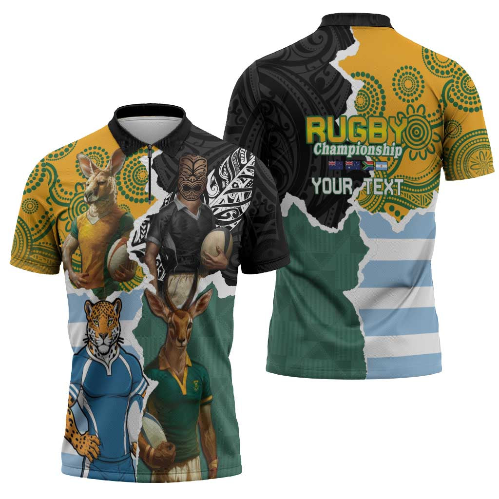 Personalised Rugby 2025 Championship Zipper Polo Shirt Southern Hemisphere Countries Mascots - Polynesian Pride