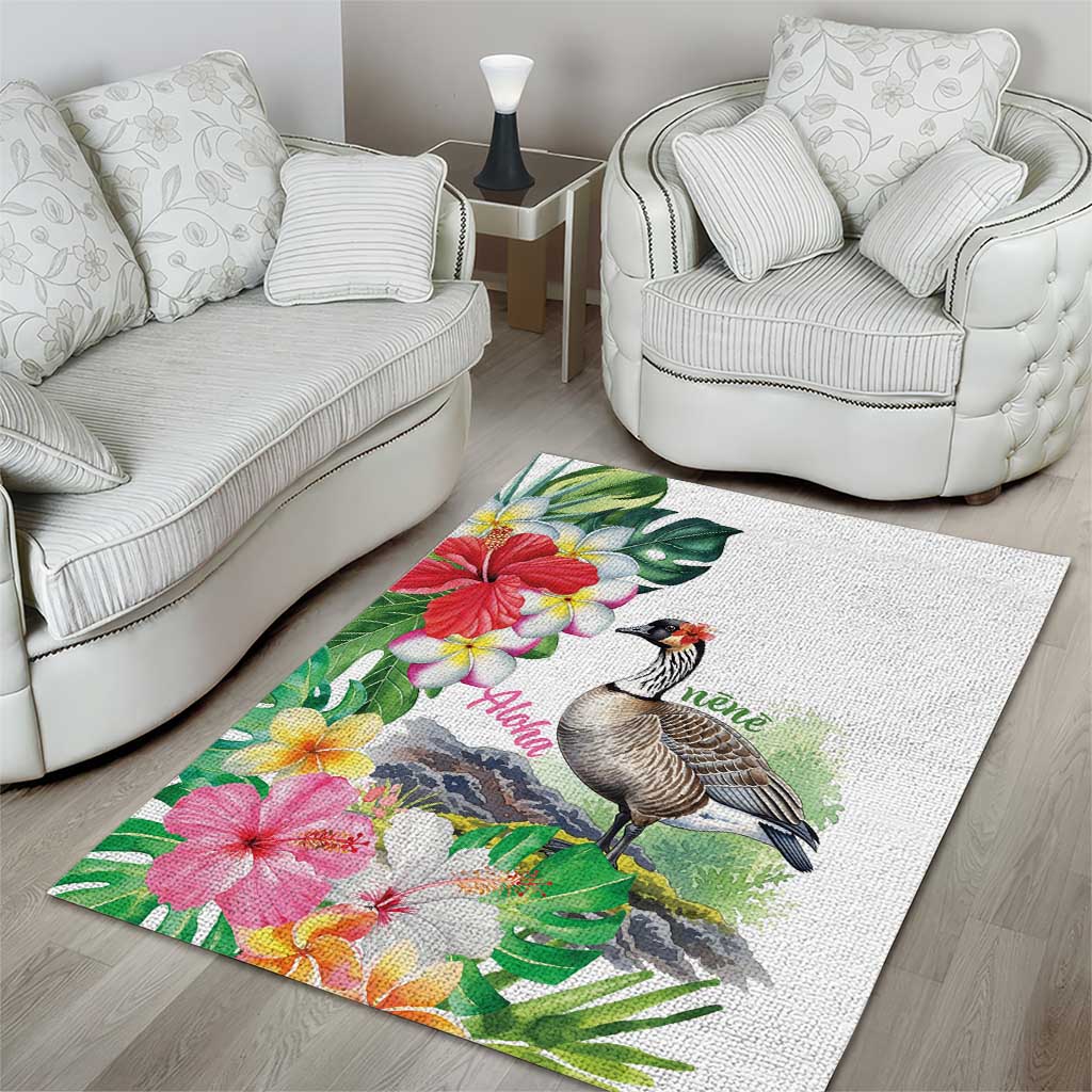 Aloha Hawaii Nene Goose Area Rug Tropical Flowers Watercolor Stylized - Polynesian Pride