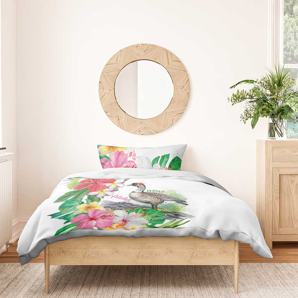 Aloha Hawaii Nene Goose Bedding Set Tropical Flowers Watercolor Stylized - Polynesian Pride