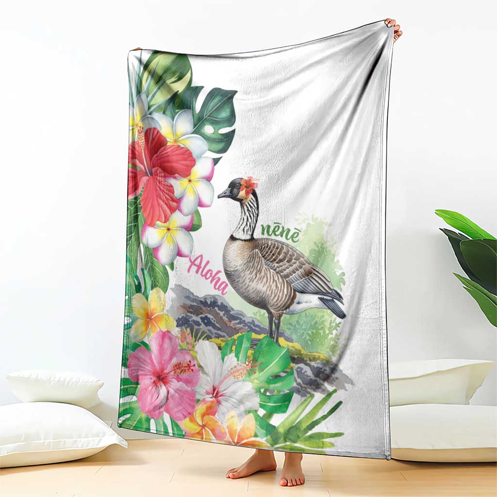 Aloha Hawaii Nene Goose Blanket Tropical Flowers Watercolor Stylized - Polynesian Pride