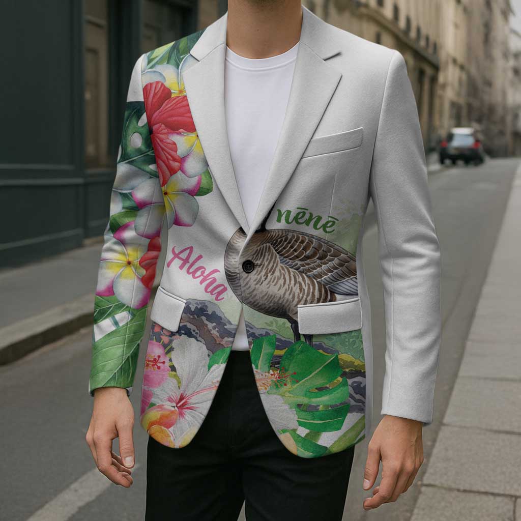Aloha Hawaii Nene Goose Blazer Tropical Flowers Watercolor Stylized - Polynesian Pride