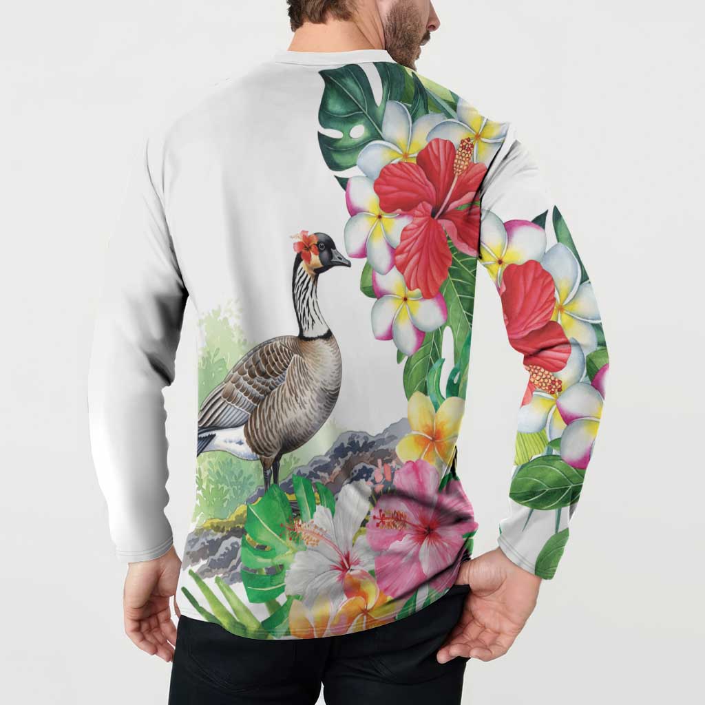 Aloha Hawaii Nene Goose Button Sweatshirt Tropical Flowers Watercolor Stylized - Polynesian Pride