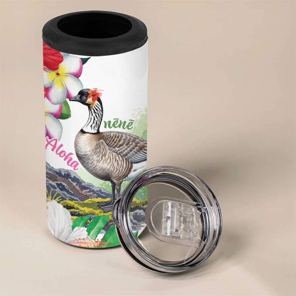 Aloha Hawaii Nene Goose 4 in 1 Can Cooler Tumbler Tropical Flowers Watercolor Stylized - Polynesian Pride