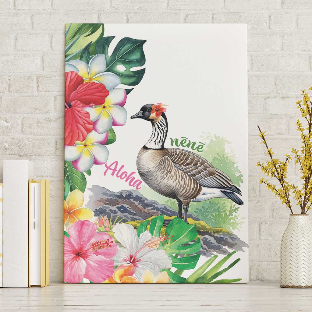 Aloha Hawaii Nene Goose Canvas Wall Art Tropical Flowers Watercolor Stylized - Polynesian Pride