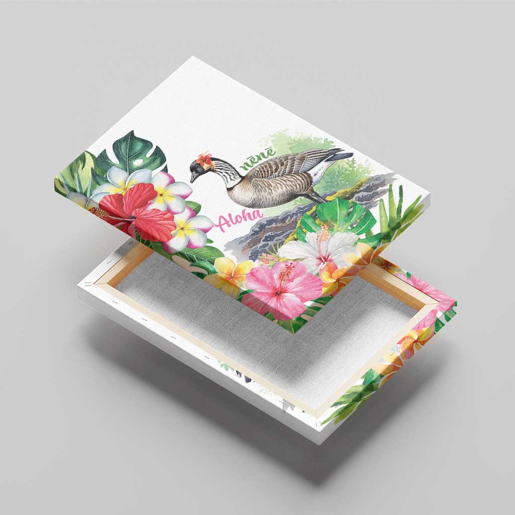 Aloha Hawaii Nene Goose Canvas Wall Art Tropical Flowers Watercolor Stylized - Polynesian Pride