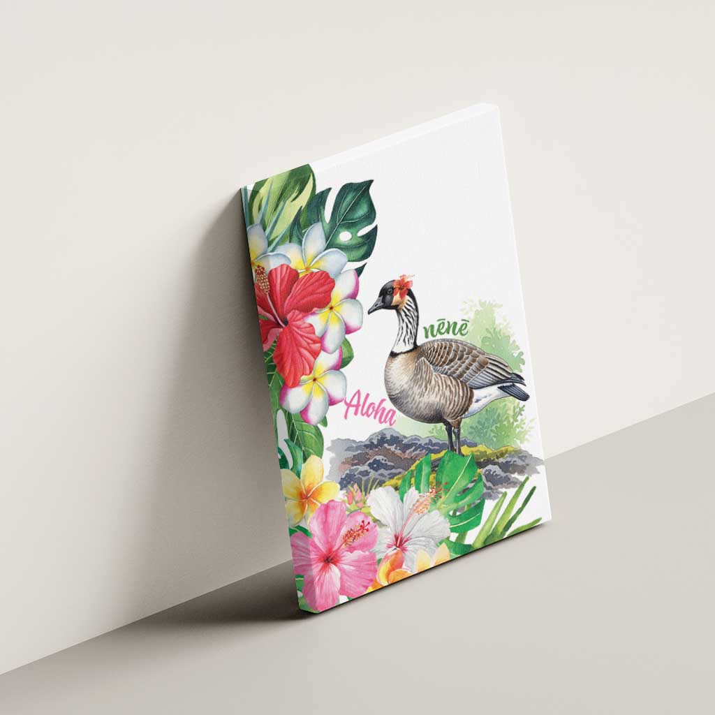 Aloha Hawaii Nene Goose Canvas Wall Art Tropical Flowers Watercolor Stylized - Polynesian Pride