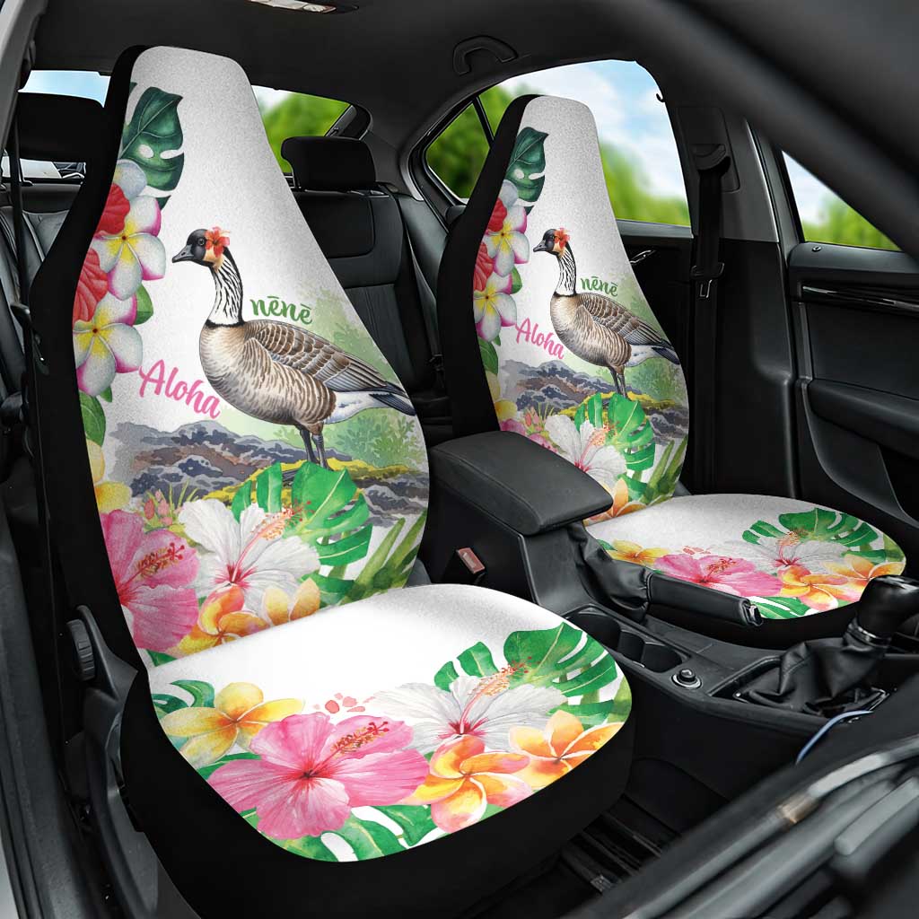 Aloha Hawaii Nene Goose Car Seat Cover Tropical Flowers Watercolor Stylized - Polynesian Pride