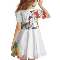 Aloha Hawaii Nene Goose Family Matching Short Sleeve Bodycon Dress and Hawaiian Shirt Tropical Flowers Watercolor Stylized - Polynesian Pride