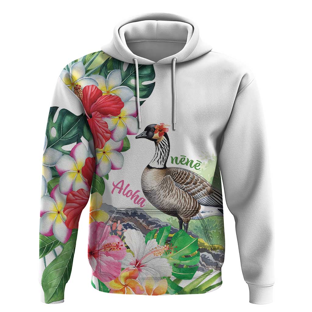 Aloha Hawaii Nene Goose Hoodie Tropical Flowers Watercolor Stylized - Polynesian Pride