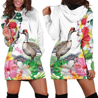 Aloha Hawaii Nene Goose Hoodie Dress Tropical Flowers Watercolor Stylized - Polynesian Pride