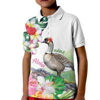 Aloha Hawaii Nene Goose Kid Polo Shirt Tropical Flowers Watercolor Stylized - Polynesian Pride