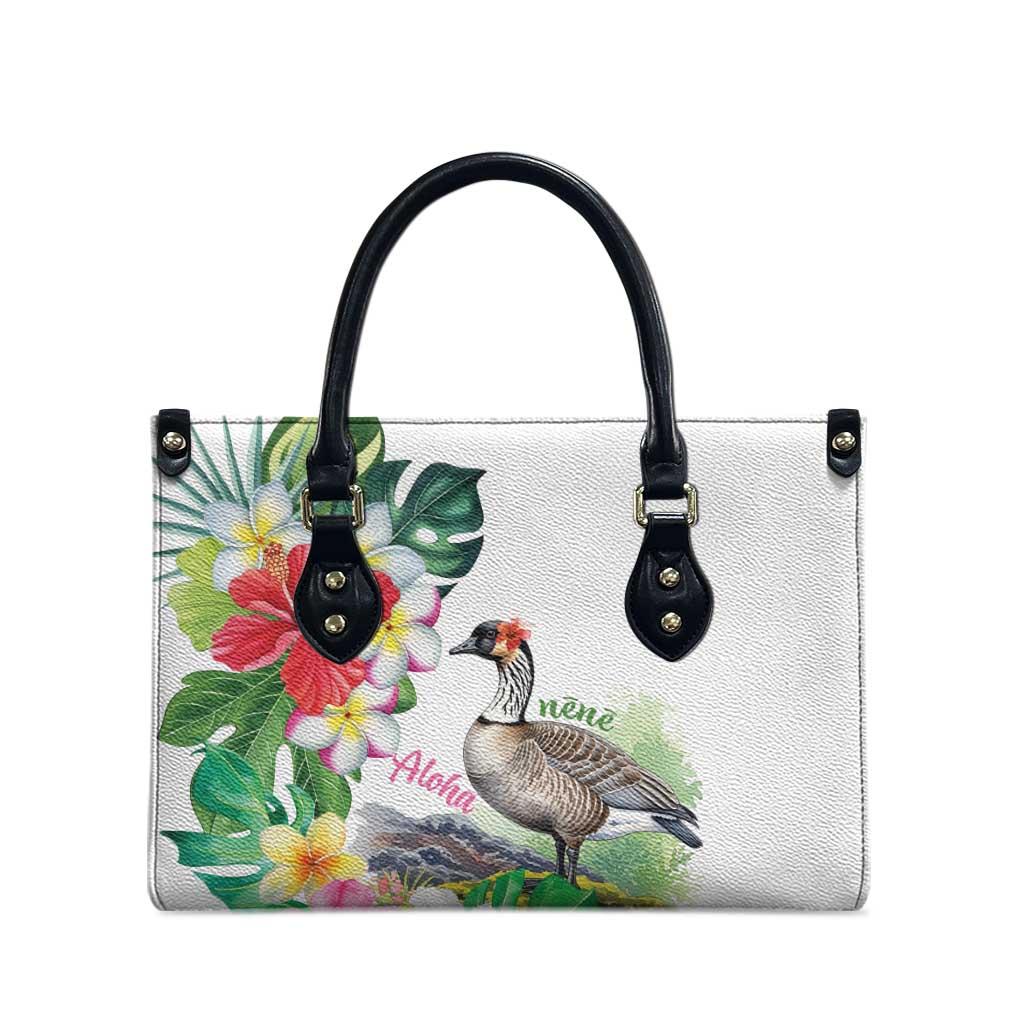 Aloha Hawaii Nene Goose Leather Bag Tropical Flowers Watercolor Stylized - Polynesian Pride