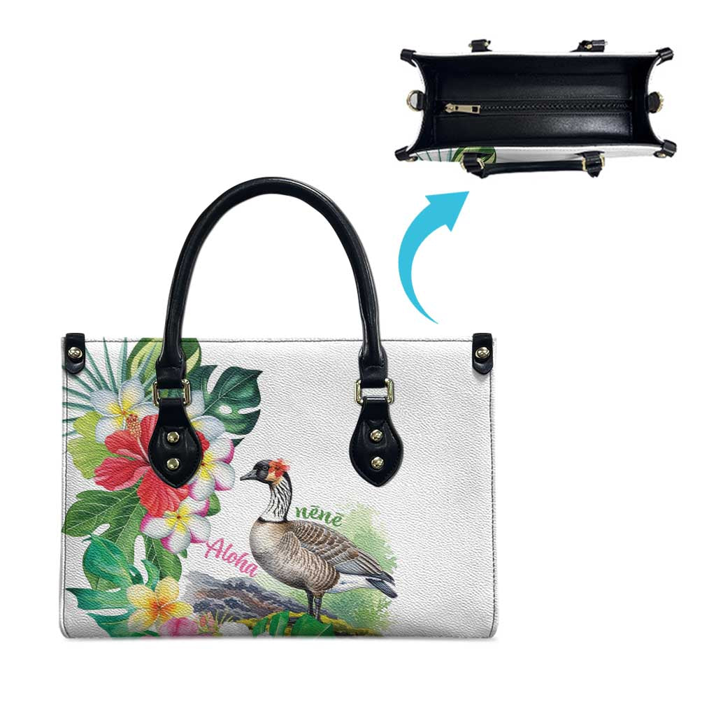 Aloha Hawaii Nene Goose Leather Bag Tropical Flowers Watercolor Stylized - Polynesian Pride