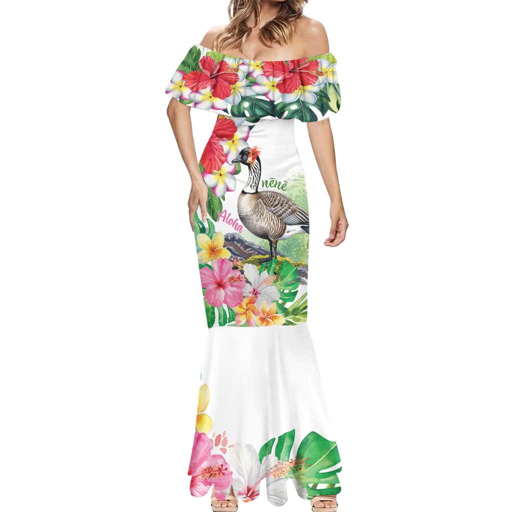 Aloha Hawaii Nene Goose Mermaid Dress Tropical Flowers Watercolor Stylized - Polynesian Pride