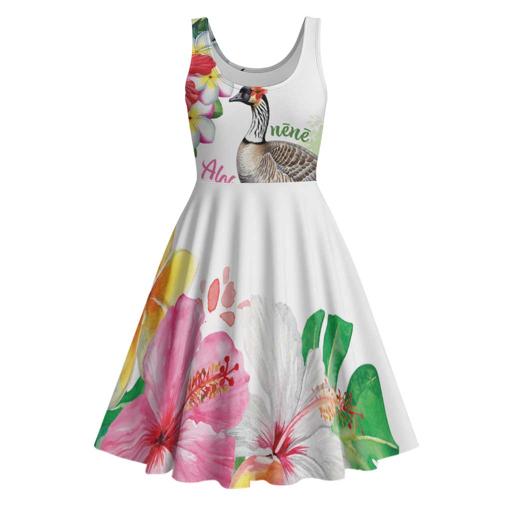Aloha Hawaii Nene Goose Midi Dress Tropical Flowers Watercolor Stylized - Polynesian Pride