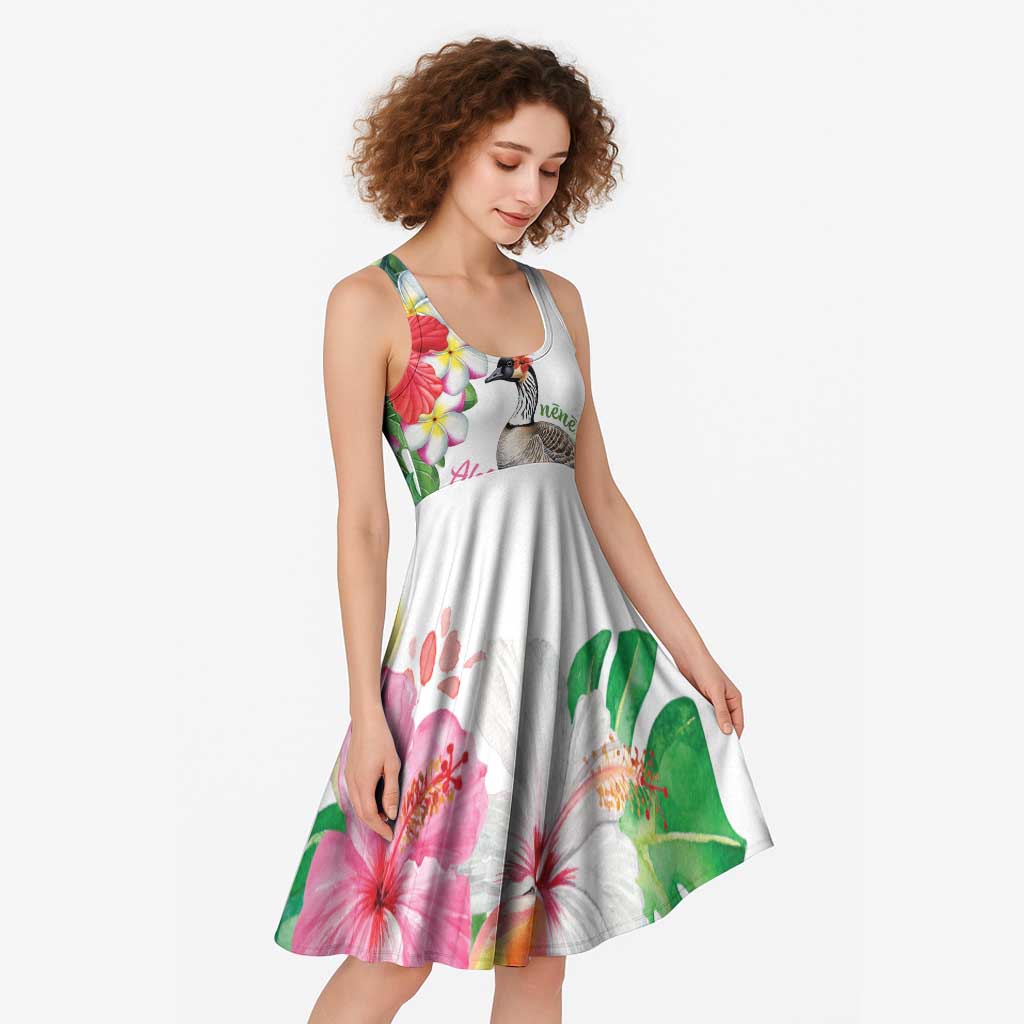 Aloha Hawaii Nene Goose Midi Dress Tropical Flowers Watercolor Stylized - Polynesian Pride