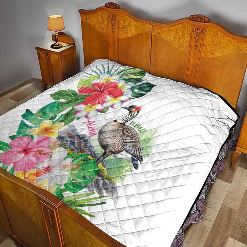 Aloha Hawaii Nene Goose Quilt Tropical Flowers Watercolor Stylized - Polynesian Pride