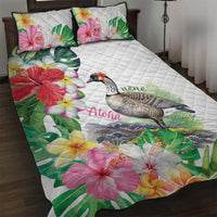 Aloha Hawaii Nene Goose Quilt Bed Set Tropical Flowers Watercolor Stylized - Polynesian Pride