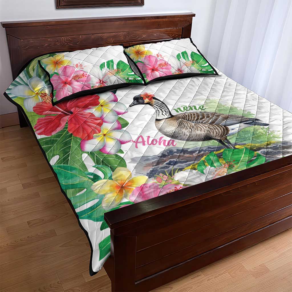 Aloha Hawaii Nene Goose Quilt Bed Set Tropical Flowers Watercolor Stylized - Polynesian Pride