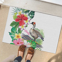 Aloha Hawaii Nene Goose Rubber Doormat Tropical Flowers Watercolor Stylized LT14 - Polynesian Pride