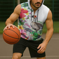 Aloha Hawaii Nene Goose Sleeveless Zip Hoodie Tropical Flowers Watercolor Stylized - Polynesian Pride
