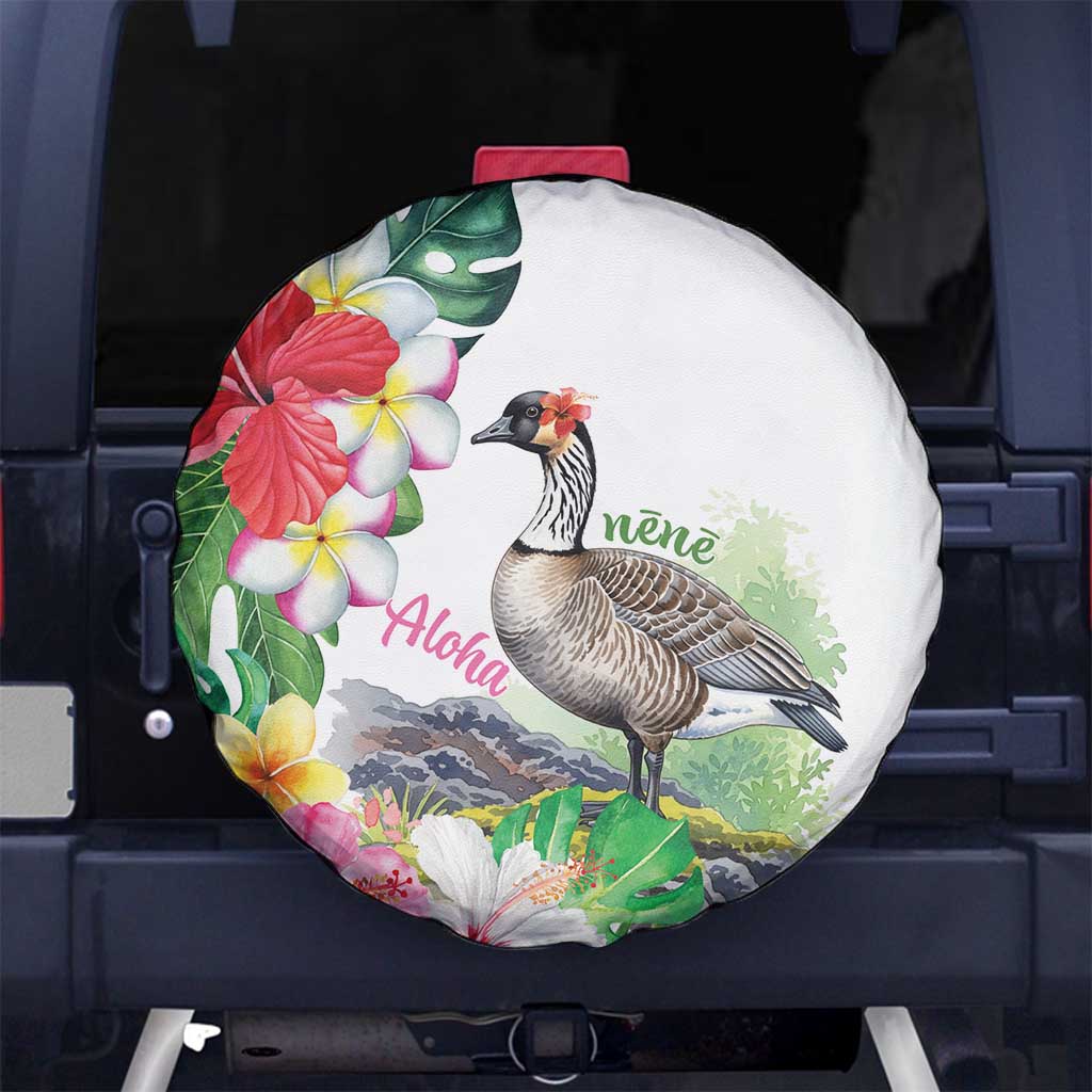 Aloha Hawaii Nene Goose Spare Tire Cover Tropical Flowers Watercolor Stylized - Polynesian Pride