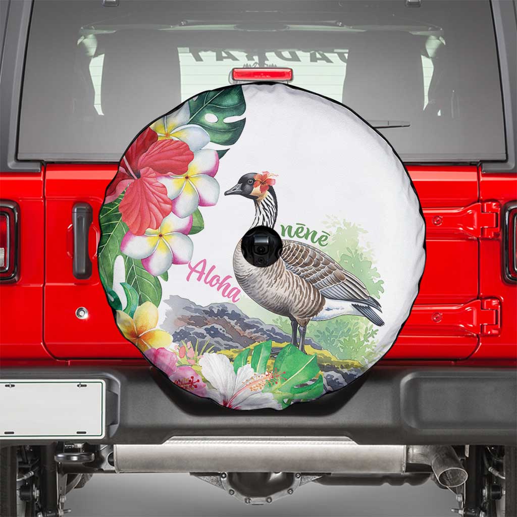 Aloha Hawaii Nene Goose Spare Tire Cover Tropical Flowers Watercolor Stylized - Polynesian Pride