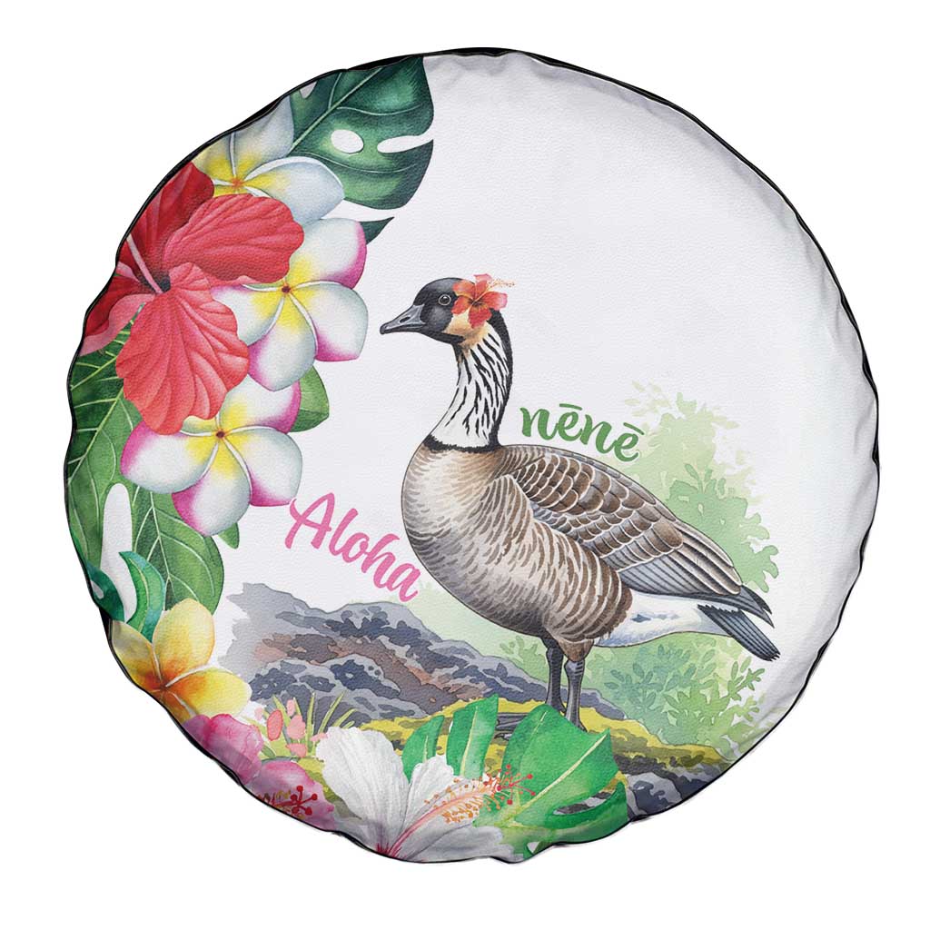 Aloha Hawaii Nene Goose Spare Tire Cover Tropical Flowers Watercolor Stylized - Polynesian Pride