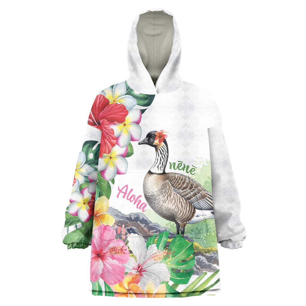 Aloha Hawaii Nene Goose Wearable Blanket Hoodie Tropical Flowers Watercolor Stylized - Polynesian Pride