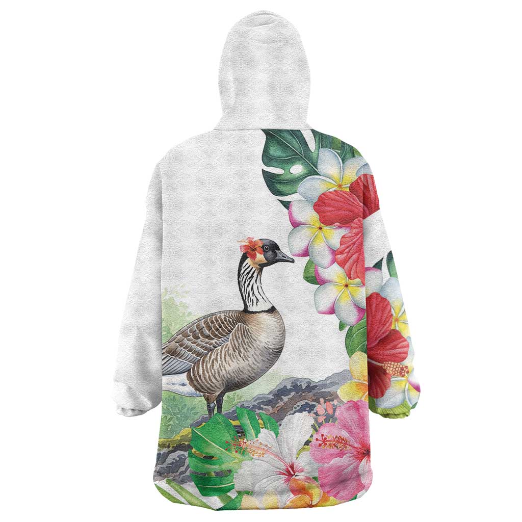 Aloha Hawaii Nene Goose Wearable Blanket Hoodie Tropical Flowers Watercolor Stylized - Polynesian Pride
