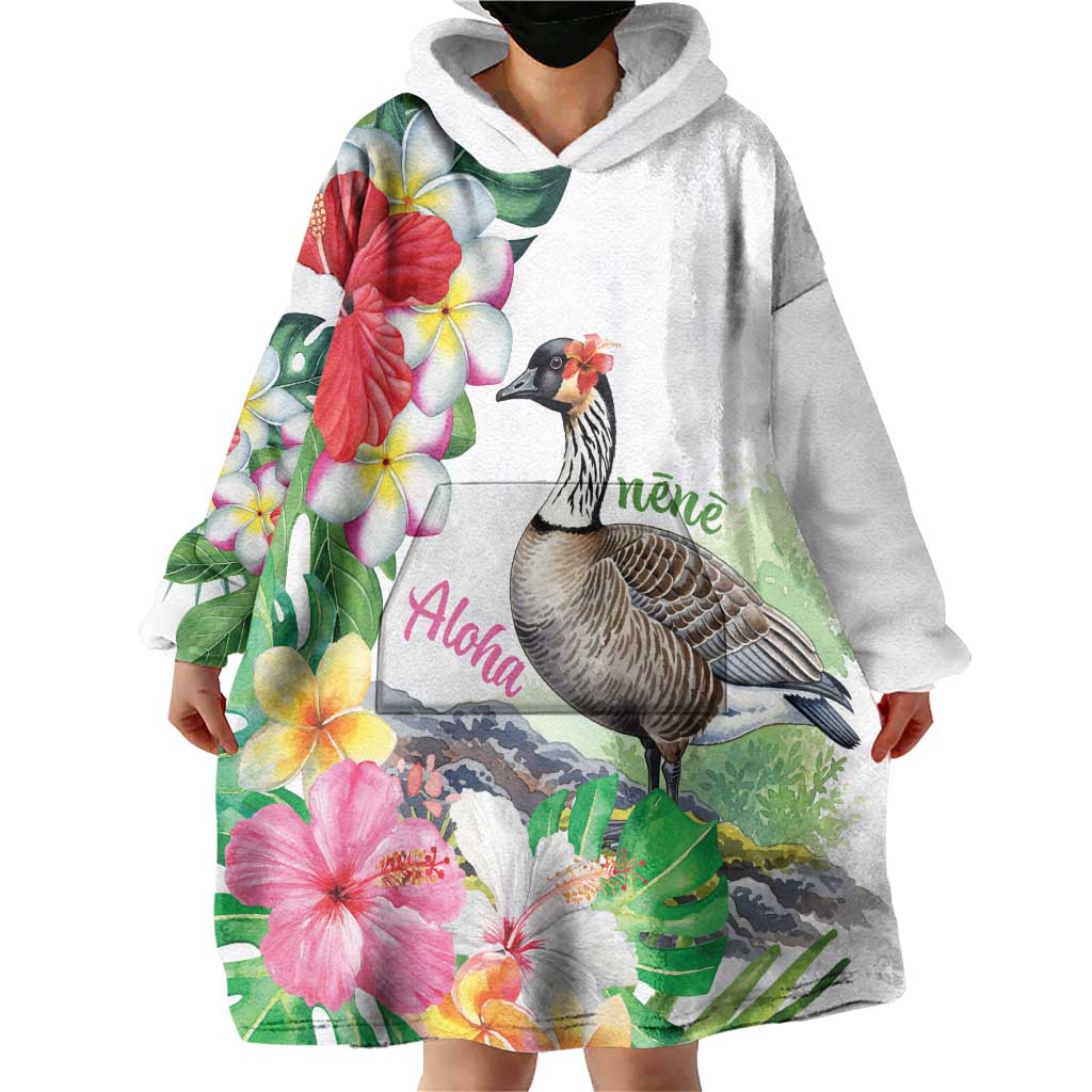 Aloha Hawaii Nene Goose Wearable Blanket Hoodie Tropical Flowers Watercolor Stylized - Polynesian Pride
