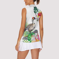 Aloha Hawaii Nene Goose Women Sleeveless Polo Shirt Tropical Flowers Watercolor Stylized - Polynesian Pride