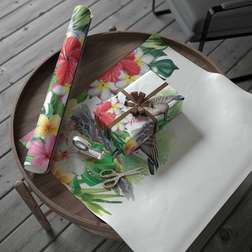 Aloha Hawaii Nene Goose Wrapping Paper Tropical Flowers Watercolor Stylized - Polynesian Pride