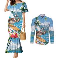 Aloha Hawaii Shaka Nene Goose Couples Matching Mermaid Dress and Long Sleeve Button Shirt Surfing Take It Easy - Polynesian Pride
