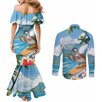 Aloha Hawaii Shaka Nene Goose Couples Matching Mermaid Dress and Long Sleeve Button Shirt Surfing Take It Easy - Polynesian Pride