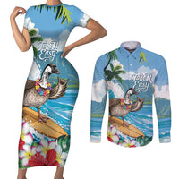 Aloha Hawaii Shaka Nene Goose Couples Matching Short Sleeve Bodycon Dress and Long Sleeve Button Shirt Surfing Take It Easy - Polynesian Pride
