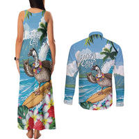 Aloha Hawaii Shaka Nene Goose Couples Matching Tank Maxi Dress and Long Sleeve Button Shirt Surfing Take It Easy - Polynesian Pride