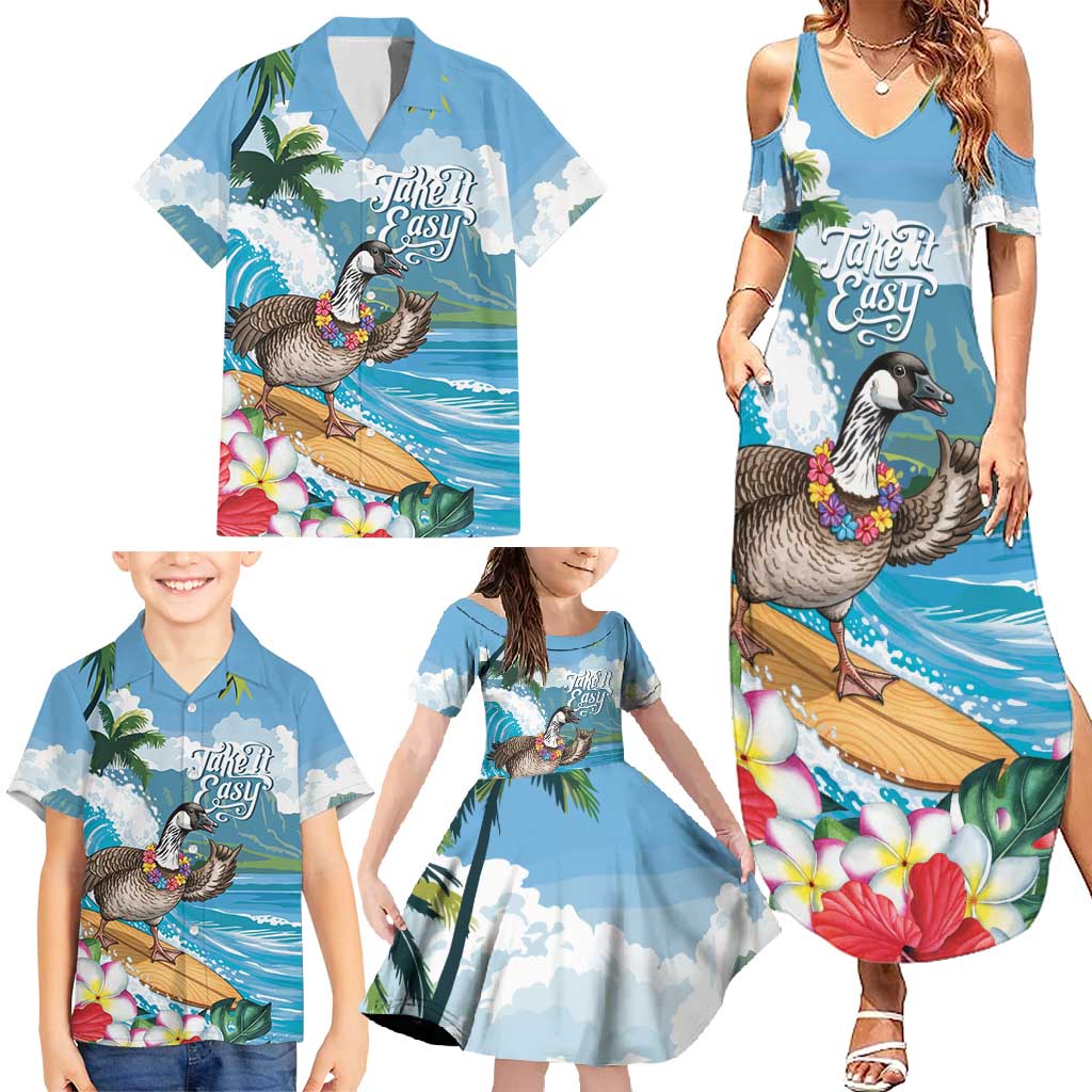 Aloha Hawaii Shaka Nene Goose Family Matching Summer Maxi Dress and Hawaiian Shirt Surfing Take It Easy - Polynesian Pride