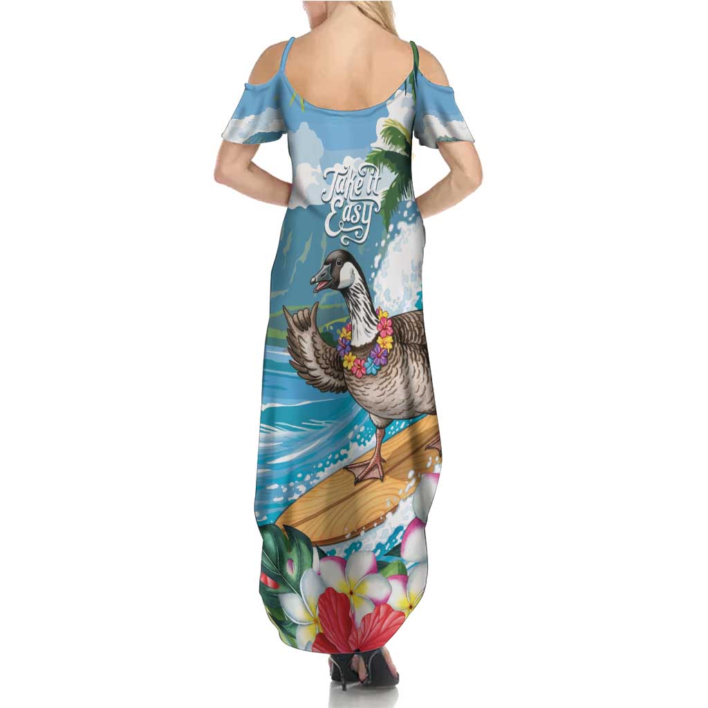 Aloha Hawaii Shaka Nene Goose Family Matching Summer Maxi Dress and Hawaiian Shirt Surfing Take It Easy - Polynesian Pride