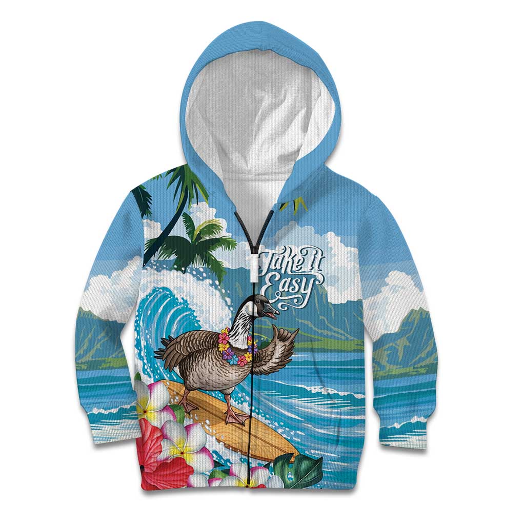 Aloha Hawaii Shaka Nene Goose Kid Hoodie Surfing Take It Easy LT14 Zip Hoodie Blue - Polynesian Pride