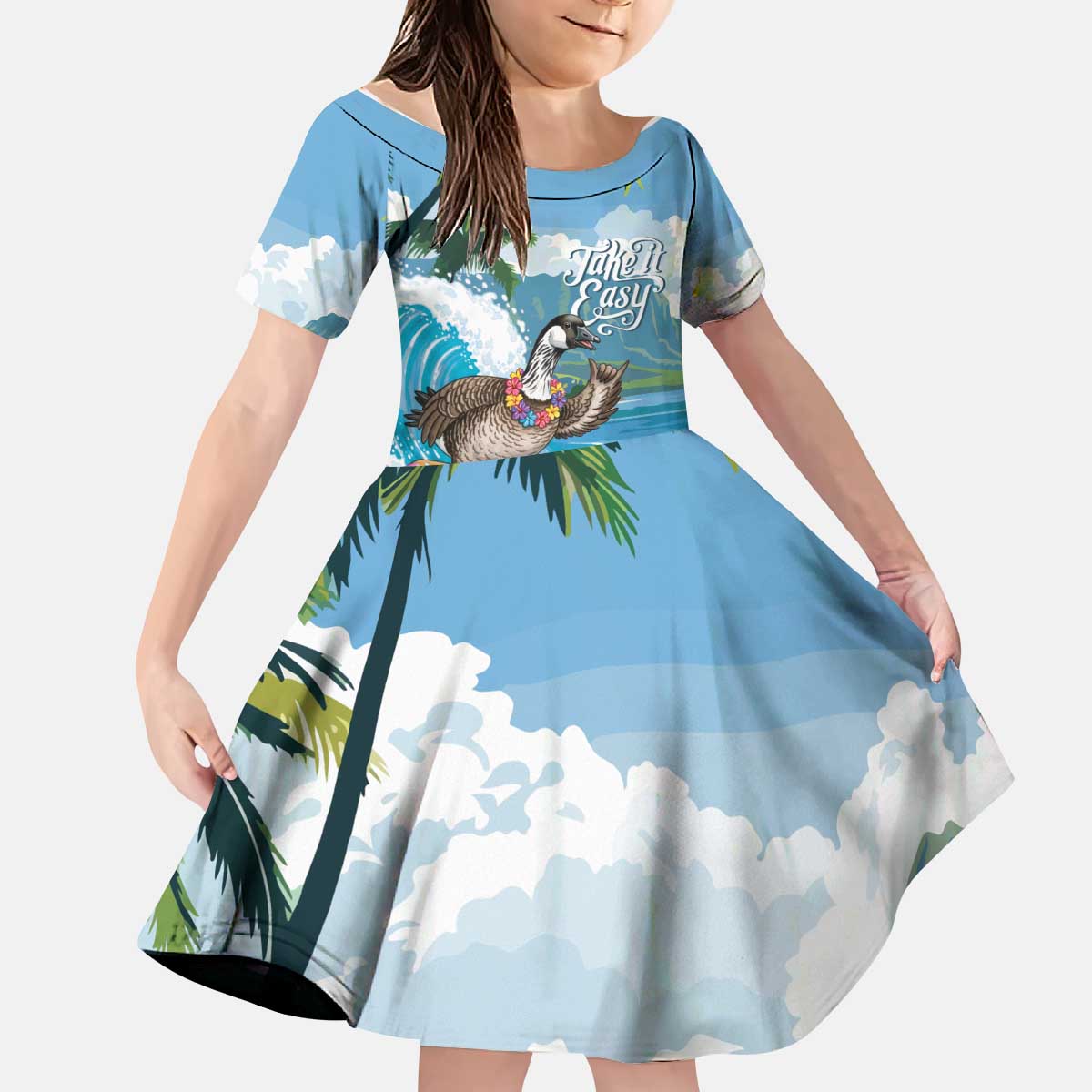 Aloha Hawaii Shaka Nene Goose Kid Short Sleeve Dress Surfing Take It Easy LT14 KID Blue - Polynesian Pride