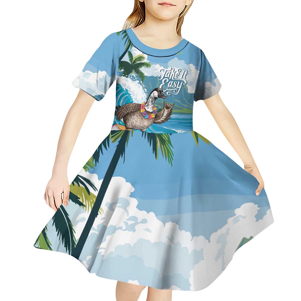 Aloha Hawaii Shaka Nene Goose Kid Short Sleeve Dress Surfing Take It Easy LT14 - Polynesian Pride