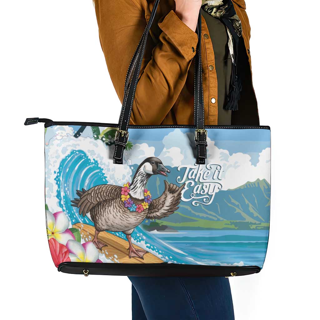Aloha Hawaii Shaka Nene Goose Leather Tote Bag Surfing Take It Easy - Polynesian Pride