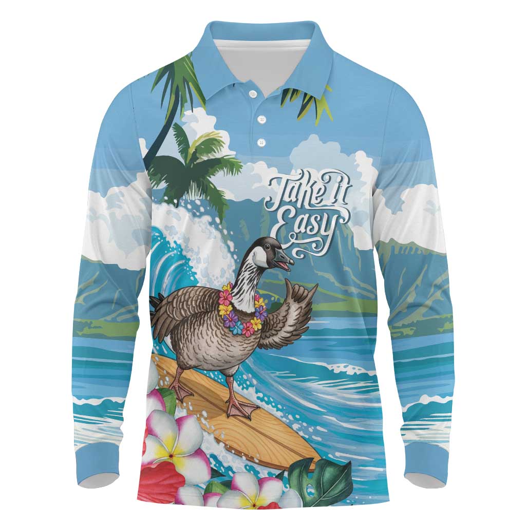 Aloha Hawaii Shaka Nene Goose Long Sleeve Polo Shirt Surfing Take It Easy - Polynesian Pride
