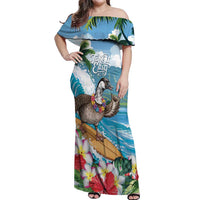 Aloha Hawaii Shaka Nene Goose Off Shoulder Maxi Dress Surfing Take It Easy LT14 Women Blue - Polynesian Pride