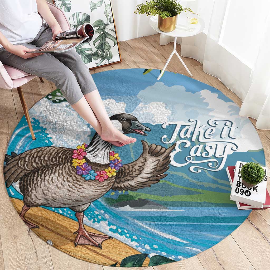 Aloha Hawaii Shaka Nene Goose Round Carpet Surfing Take It Easy - Polynesian Pride